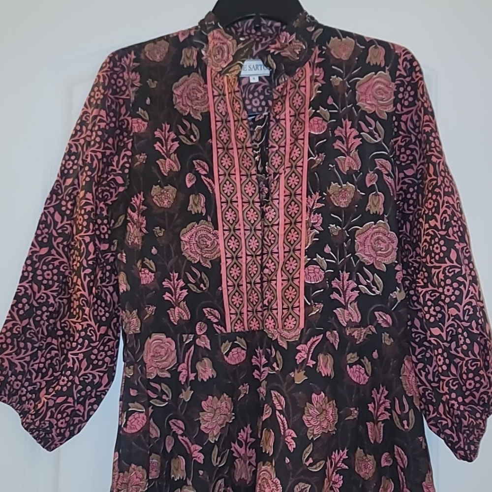 Sue Sarto Pink & Black Floral Dress Size Small / New without Tags - Picture 2 of 5